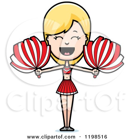 Cartoon of a Shouting Blond Cheerleader with Pom Poms - Royalty Free Vector Clipart by Cory Thoman