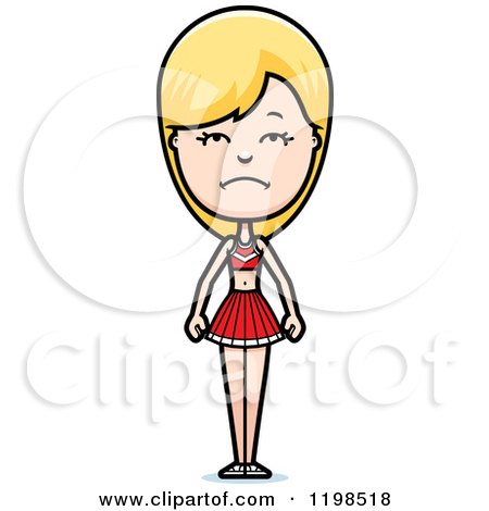 Cartoon of a Depressed Blond Cheerleader with Folded Arms - Royalty Free Vector Clipart by Cory Thoman
