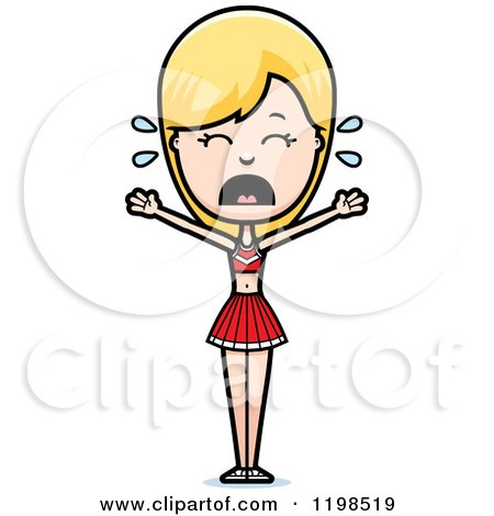 Cartoon of a Scared Blond Cheerleader with Folded Arms - Royalty Free Vector Clipart by Cory Thoman