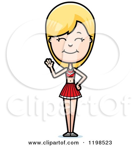 Cartoon of a Waving Friendly Blond Cheerleader - Royalty Free Vector Clipart by Cory Thoman