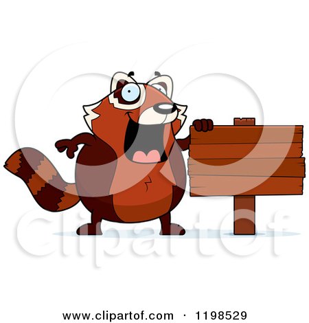 Cartoon of a Happy Red Panda by a Wooden Sign - Royalty Free Vector Clipart by Cory Thoman