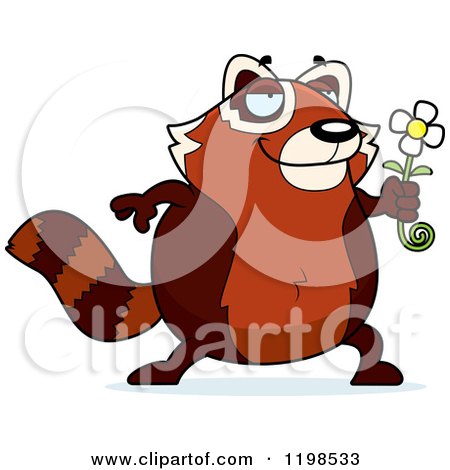 Cartoon of a Romantic Red Panda Holding a Flower - Royalty Free Vector Clipart by Cory Thoman