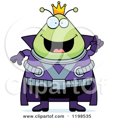 Cartoon of a Smart Chubby Martian Alien King with an Idea - Royalty Free Vector Clipart by Cory Thoman