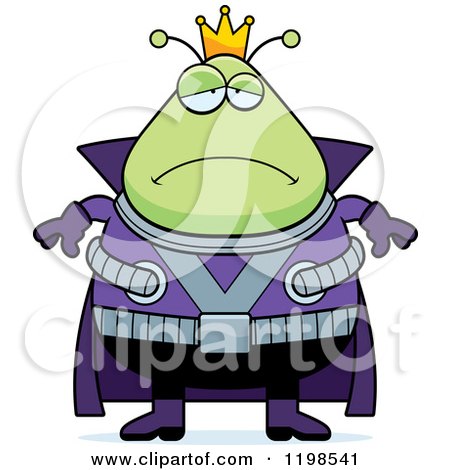 Cartoon of a Depressed Chubby Martian Alien King - Royalty Free Vector Clipart by Cory Thoman