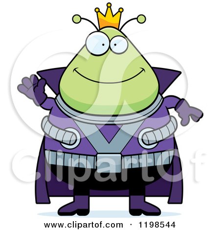 Cartoon of a Friendly Waving Chubby Martian Alien King - Royalty Free Vector Clipart by Cory Thoman