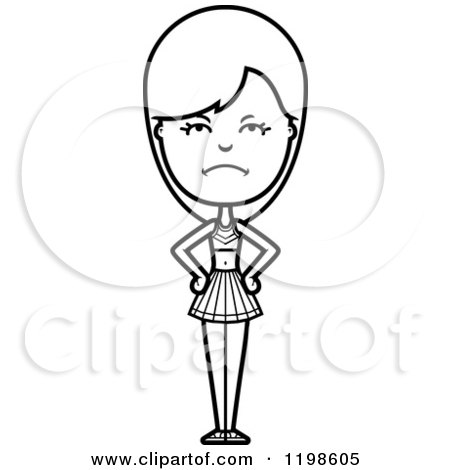 Black And White Mad Cheerleader with Folded Arms - Royalty Free Vector Clipart by Cory Thoman