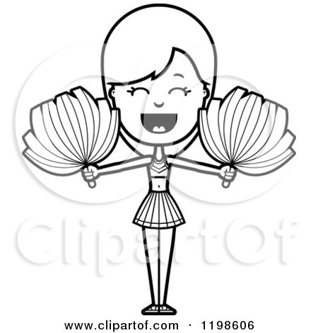 Black And White Shouting Cheerleader with Pom Poms - Royalty Free Vector Clipart by Cory Thoman