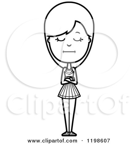 Black And White Bored Cheerleader with Folded Arms - Royalty Free Vector Clipart by Cory Thoman