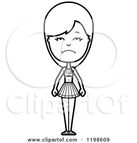 Black And White Depressed Cheerleader with Folded Arms - Royalty Free Vector Clipart by Cory Thoman