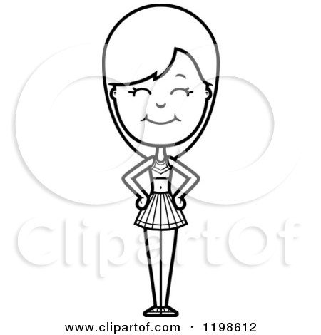 Black And White Happy Smiling Cheerleader - Royalty Free Vector Clipart by Cory Thoman