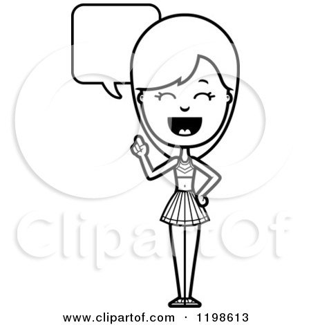 Black And White Happy Cheerleader Talking - Royalty Free Vector Clipart by Cory Thoman
