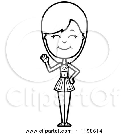 Black And White Waving Friendly Cheerleader - Royalty Free Vector Clipart by Cory Thoman