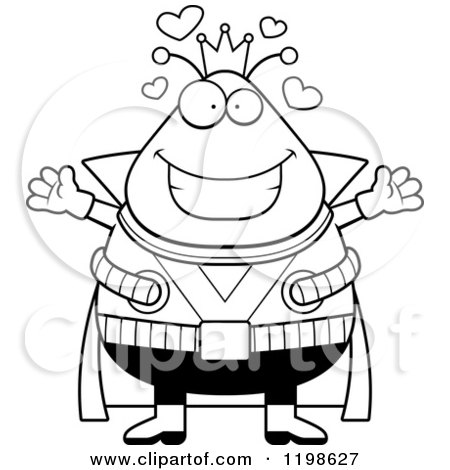Cartoon of a Black And White Loving Chubby Martian Alien King Wanting a Hug - Royalty Free Vector Clipart by Cory Thoman