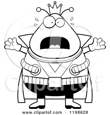 Cartoon of a Black And White Scared Chubby Martian Alien King - Royalty Free Vector Clipart by Cory Thoman