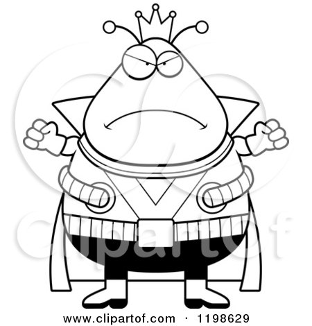 Cartoon of a Black And White Mad Chubby Martian Alien King - Royalty Free Vector Clipart by Cory Thoman