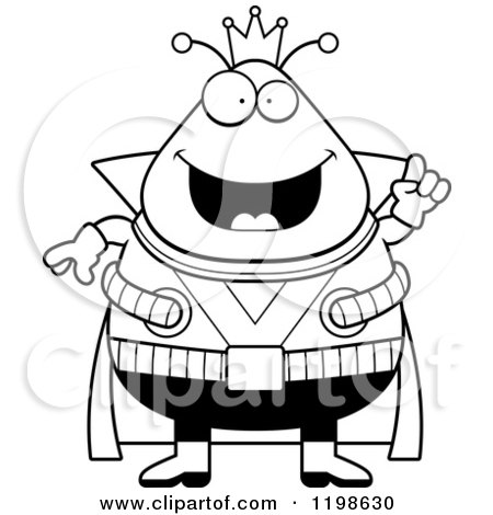 Cartoon of a Black And White Smart Chubby Martian Alien King with an Idea - Royalty Free Vector Clipart by Cory Thoman