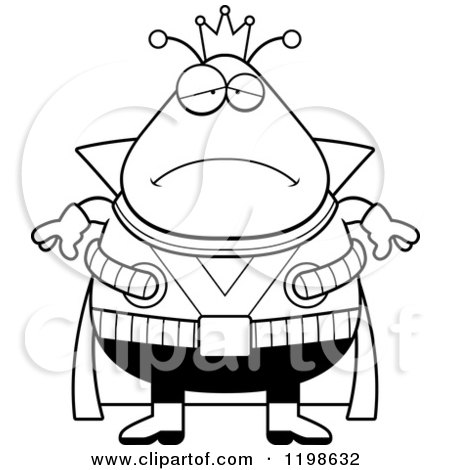 Cartoon of a Black And White Depressed Chubby Martian Alien King - Royalty Free Vector Clipart by Cory Thoman