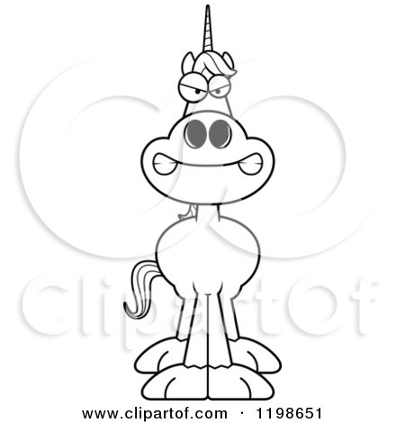 Cartoon of a Black And White Mad Unicorn - Royalty Free Vector Clipart by Cory Thoman