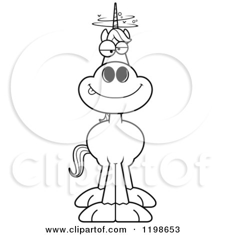 Cartoon of a Black And White Drunk Unicorn - Royalty Free Vector Clipart by Cory Thoman
