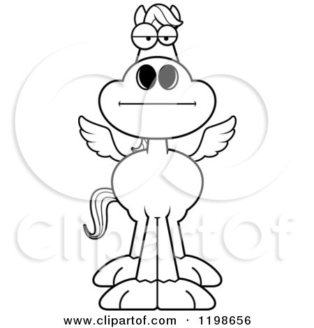 Cartoon of a Black And White Bored Pegasus Horse - Royalty Free Vector Clipart by Cory Thoman