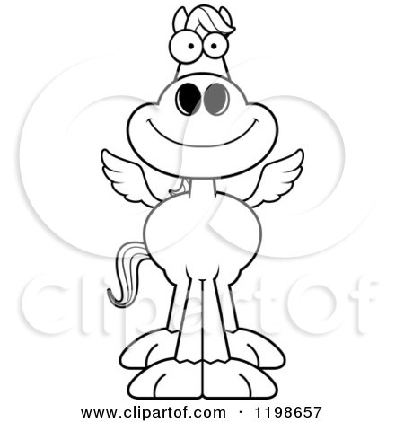 Cartoon of a Black And White Happy Smiling Pegasus Horse - Royalty Free Vector Clipart by Cory Thoman
