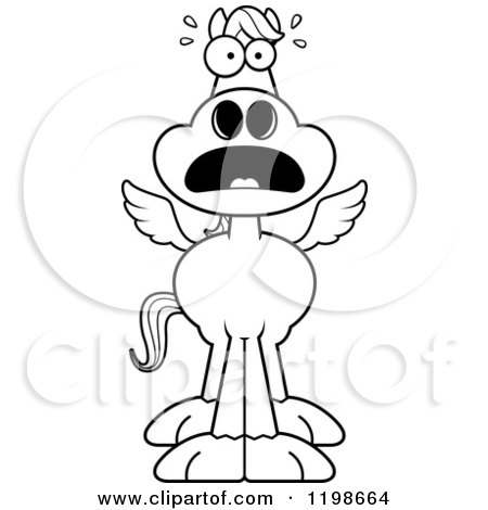 Cartoon of a Black And White Scared Pegasus Horse - Royalty Free Vector Clipart by Cory Thoman
