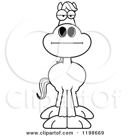 Cartoon of a Black And White Bored Horse - Royalty Free Vector Clipart by Cory Thoman