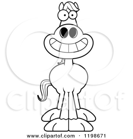 Cartoon of a Black And White Grinning Horse - Royalty Free Vector Clipart by Cory Thoman
