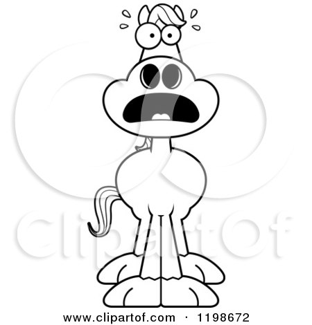 Cartoon of a Black And White Scared Horse - Royalty Free Vector Clipart by Cory Thoman