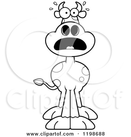 Cartoon of a Black and White Scared Spotted Cow - Royalty Free Vector Clipart by Cory Thoman