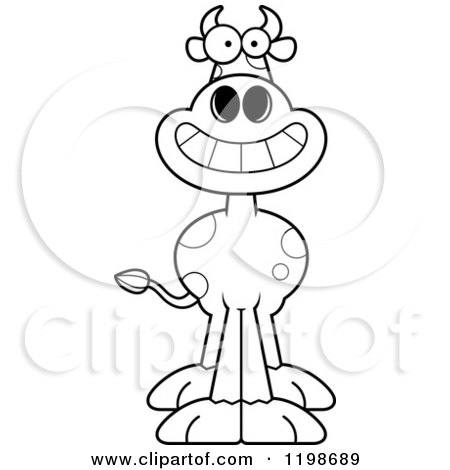 Cartoon of a Black and White Grinning Spotted Cow - Royalty Free Vector Clipart by Cory Thoman