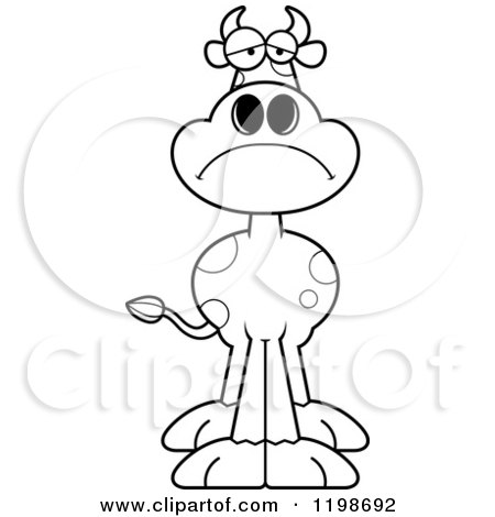 Cartoon of a Black and White Depressed Spotted Cow - Royalty Free Vector Clipart by Cory Thoman