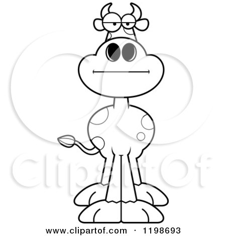 Cartoon of a Black and White Bored Spotted Cow - Royalty Free Vector Clipart by Cory Thoman