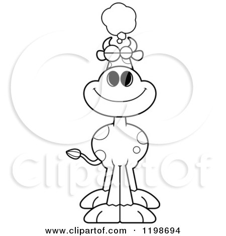 Cartoon of a Black and White Dreaming Spotted Cow - Royalty Free Vector Clipart by Cory Thoman