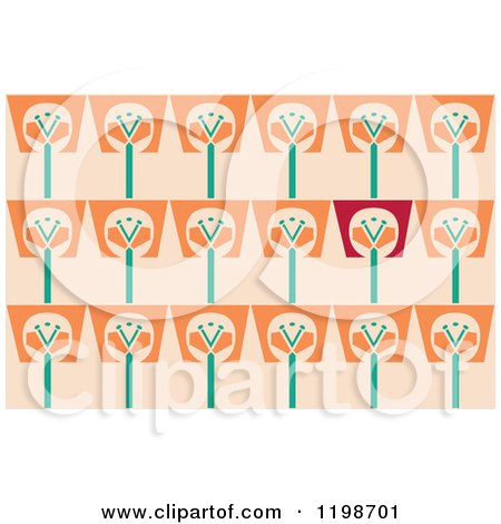 Clipart of a Seamless Pattern of Flower Pots over Pastel Orange - Royalty Free Vector Illustration by Cherie Reve