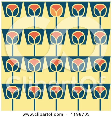 Clipart of a Seamless Pattern of Flower Pots over Yellow - Royalty Free Vector Illustration by Cherie Reve