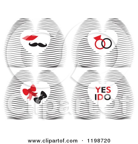 Clipart of a Waves and Hearts with Rings Lips Mustahe Bows and I Do Text - Royalty Free Vector Illustration by Cherie Reve