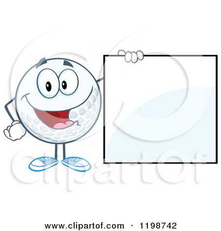 Cartoon of a Happy Golf Ball Character by a Sign - Royalty Free Vector Clipart by Hit Toon