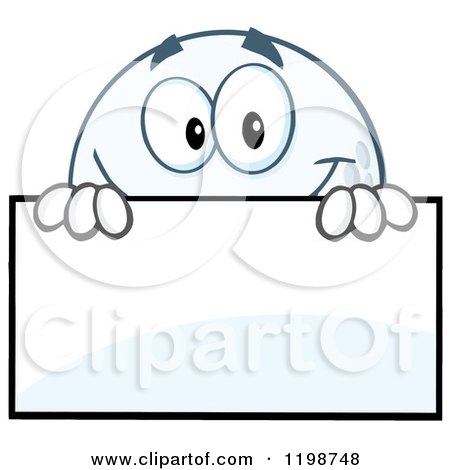 Cartoon of a Golf Ball Character Behind a Sign - Royalty Free Vector Clipart by Hit Toon