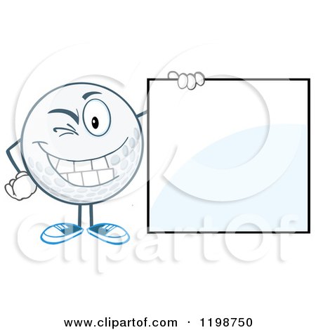 Cartoon of a Winking Golf Ball Character by a Sign - Royalty Free Vector Clipart by Hit Toon