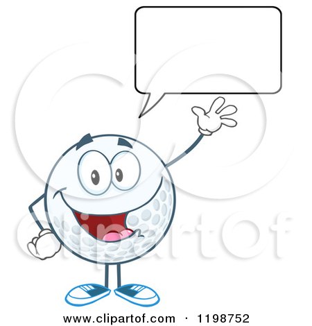 Cartoon of a Happy Waving and Talking Golf Ball Character - Royalty Free Vector Clipart by Hit Toon