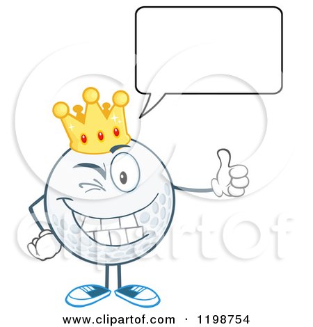 Cartoon of a Winking Talking Crowned Golf Ball Character Holding a Thumb up - Royalty Free Vector Clipart by Hit Toon