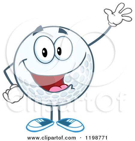 Cartoon of a Happy Waving Golf Ball Character - Royalty Free Vector Clipart by Hit Toon