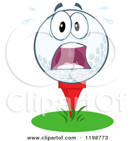 Cartoon of a Frightened Golf Ball Character on a Tee - Royalty Free Vector Clipart by Hit Toon