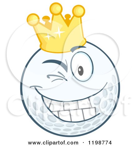 Cartoon of a Winking Crowned Golf Ball Character - Royalty Free Vector Clipart by Hit Toon