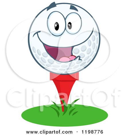 Cartoon of a Happy Golf Ball Character on a Tee - Royalty Free Vector Clipart by Hit Toon