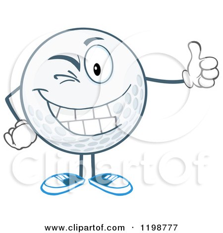 Cartoon of a Winking Golf Ball Character Holding a Thumb up - Royalty Free Vector Clipart by Hit Toon