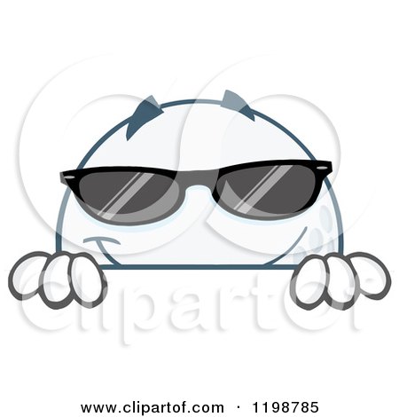 Cartoon of a Golf Ball Character Wearing Sunglasses Behind a Sign - Royalty Free Vector Clipart by Hit Toon