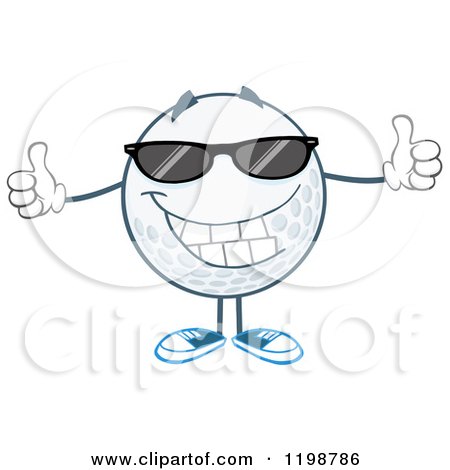 Cartoon of a Happy Golf Ball Character Wearing Sunglasses and Holding Two Thumbs up - Royalty Free Vector Clipart by Hit Toon