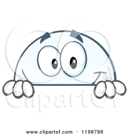 Cartoon of a Golf Ball Character Behind a Sign - Royalty Free Vector Clipart by Hit Toon